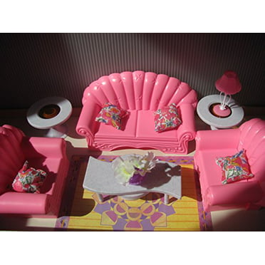 Details about   6pcs Barbie Doll House Furniture Living Room Pink Sofa Couch Chair Armchair